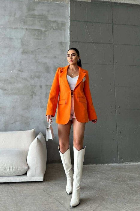 ONE COLOR PIN DETAILS WOMEN JACKET ORANGE/PORTOKALLI - 4