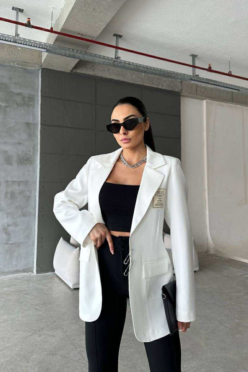 ONE COLOR PIN DETAILS WOMEN JACKET WHITE-E BARDHE - 3