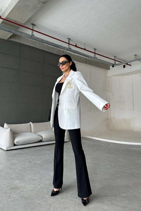 ONE COLOR PIN DETAILS WOMEN JACKET WHITE-E BARDHE - 4
