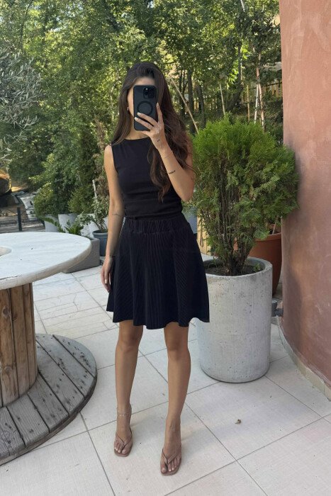 ONE COLOR PLEATED ELASTIC WAIST WOMEN SKORT BLACK/ E ZEZE - 9