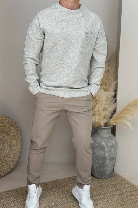 ONE COLOR POCKET DETAIL MEN SWEATER LIGHT GREY/GZ - KLAUDIO FASHION