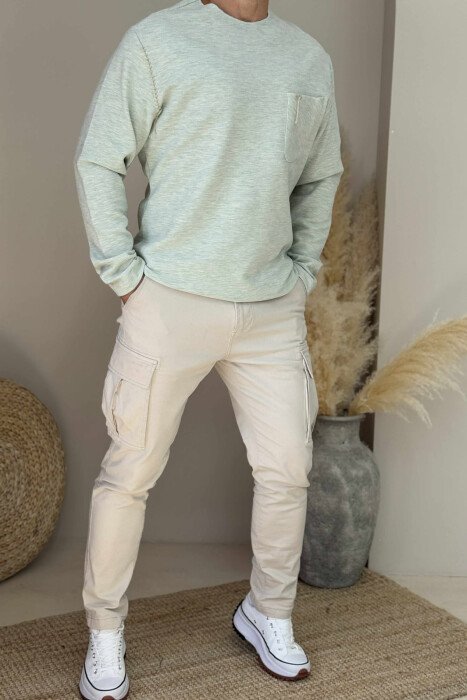 ONE COLOR POCKET DETAIL MEN SWEATER MINT/MENTE - KLAUDIO FASHION
