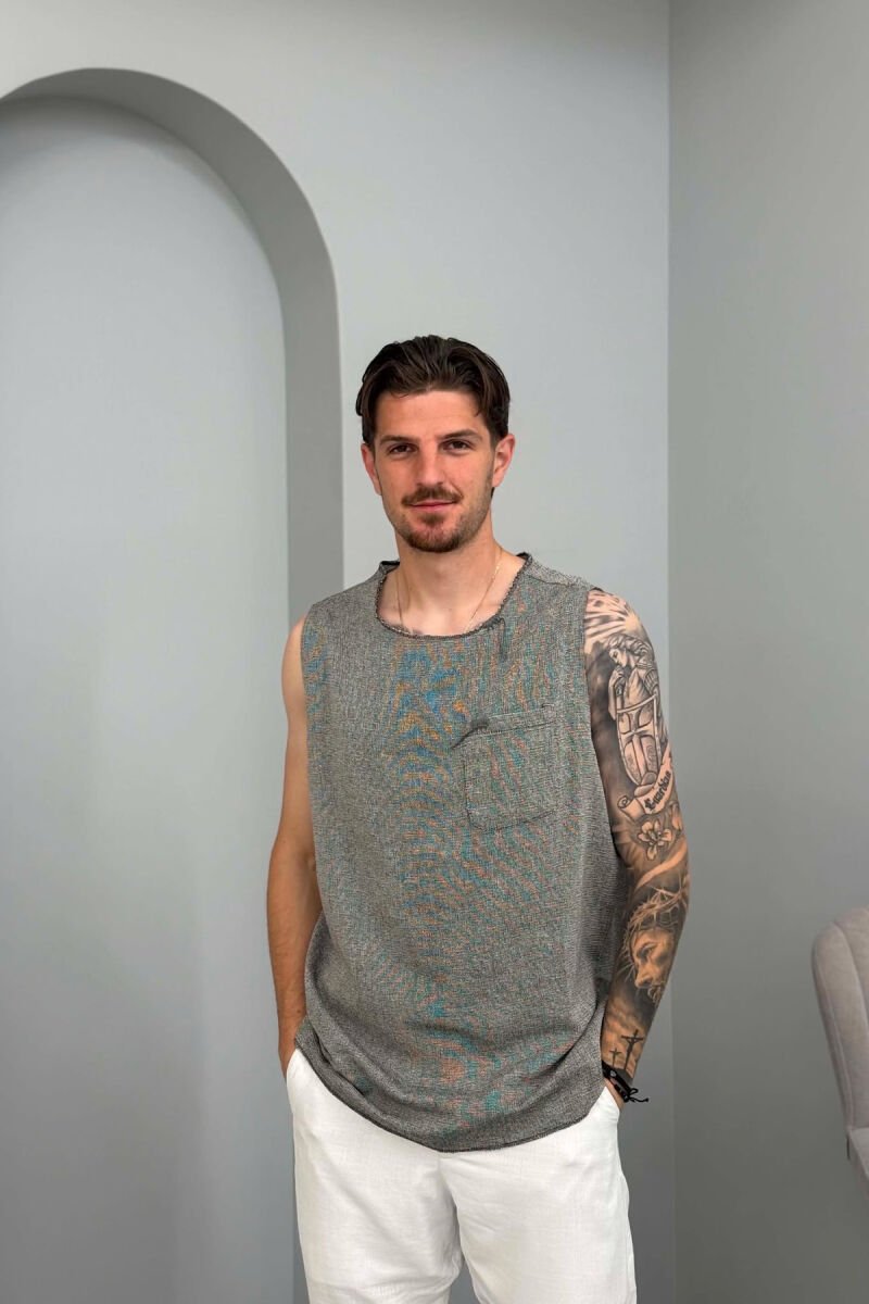 ONE COLOR POCKET DETAIL MEN TANK TOP GREY/GRI - 1