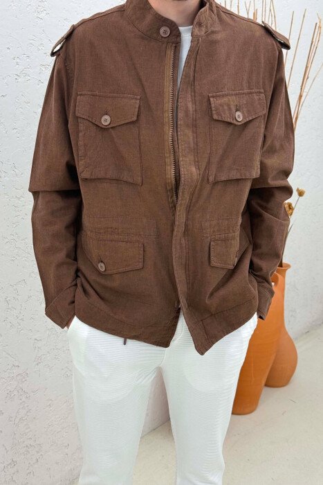 ONE COLOR POCKET DETAILS LIGHT MEN JACKET BROWN/KAFE - 2