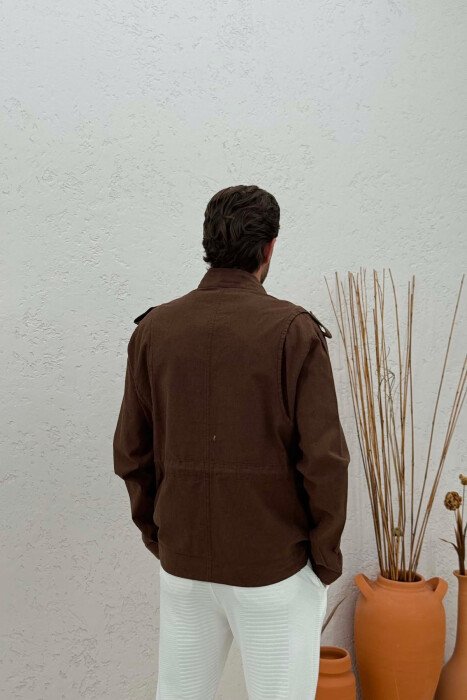 ONE COLOR POCKET DETAILS LIGHT MEN JACKET BROWN/KAFE - 5