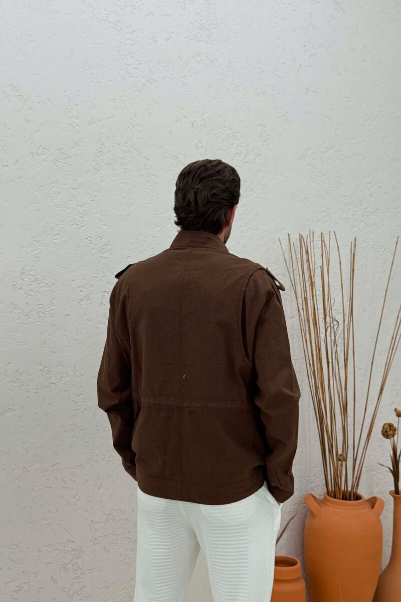ONE COLOR POCKET DETAILS LIGHT MEN JACKET BROWN/KAFE - 5