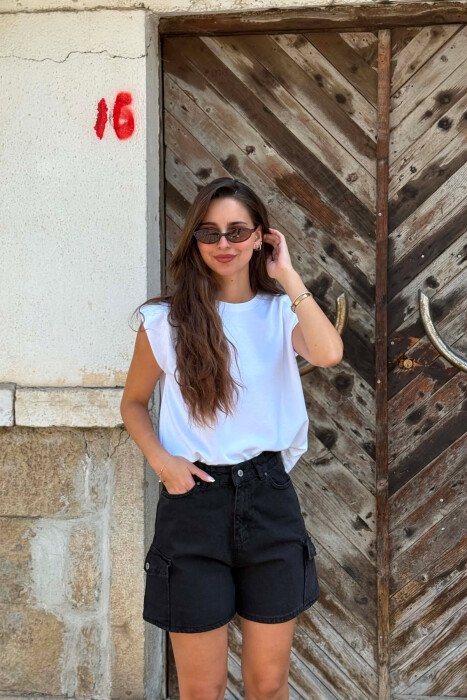 ONE COLOR POCKET DETAILS WOMAN SHORTS BLACK/ E ZEZE - 6