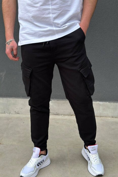 ONE COLOR POCKET MEN CARGO PANTS BLACK/ E ZEZE - KLAUDIO FASHION