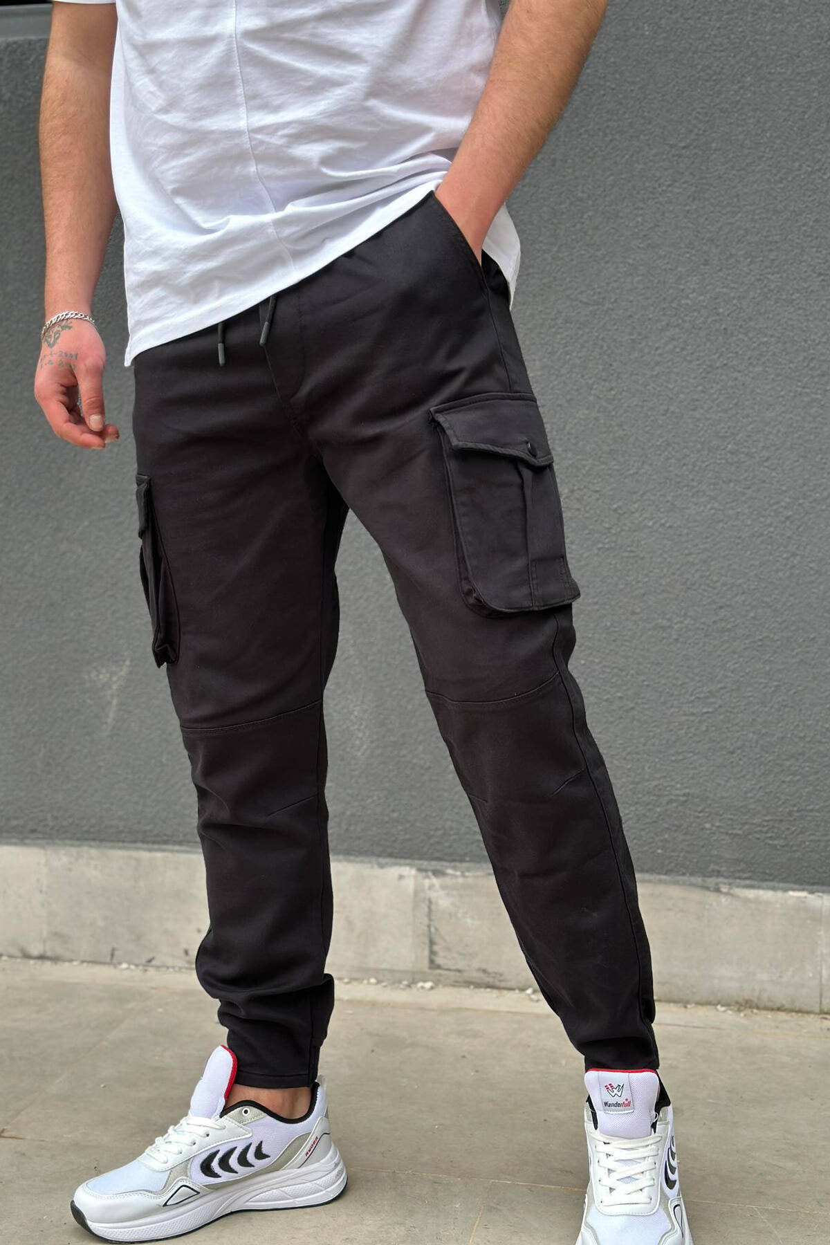 ONE COLOR POCKET MEN CARGO PANTS BLACK/ E ZEZE CARGO PANTS KLAUDIO