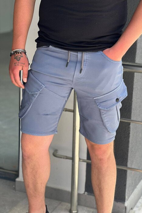 ONE COLOR POCKET MEN CARGO SHORTS BLUE/BLU 