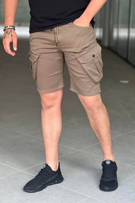 ONE COLOR POCKET MEN CARGO SHORTS CHOCOLATE/COKOLLATE - 3