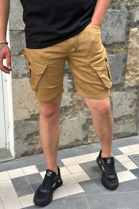 ONE COLOR POCKET MEN CARGO SHORTS DARK BEIGE/BEZHE ERRET 