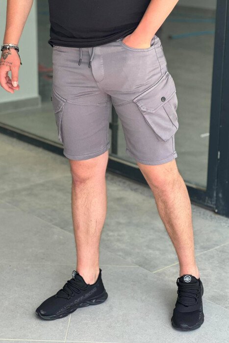 ONE COLOR POCKET MEN CARGO SHORTS DARK GREY/GEE - KLAUDIO FASHION