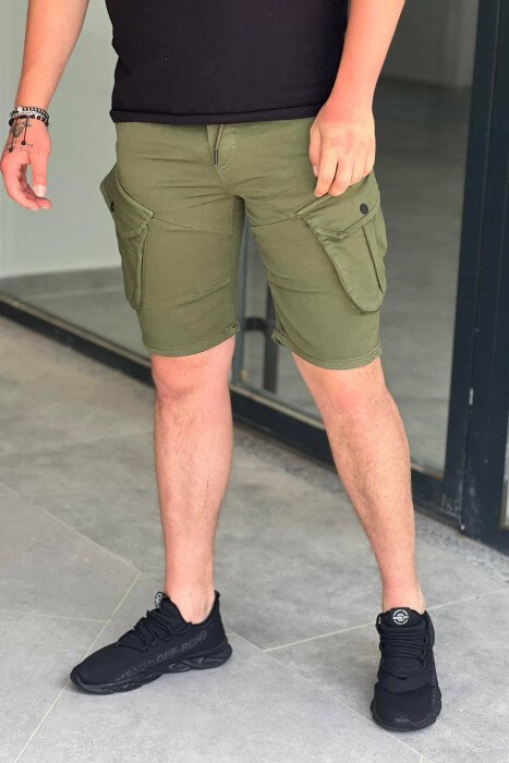 ONE COLOR POCKET MEN CARGO SHORTS LIGHT GREEN/JEZB 