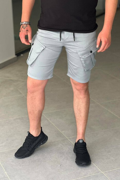 ONE COLOR POCKET MEN CARGO SHORTS LIGHTBLUE/BZ - KLAUDIO FASHION