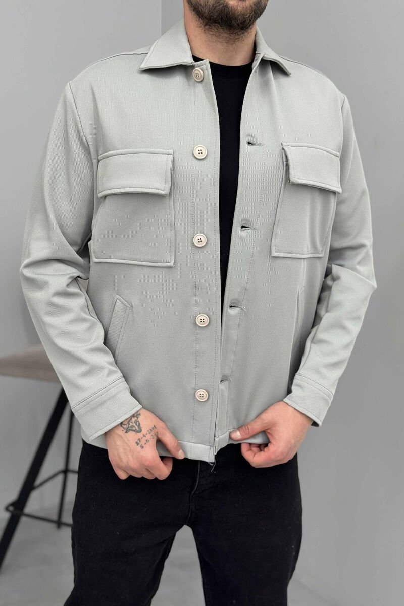ONE COLOR POCKETS DETAIL MEN JACKET GREY/GRI - 3