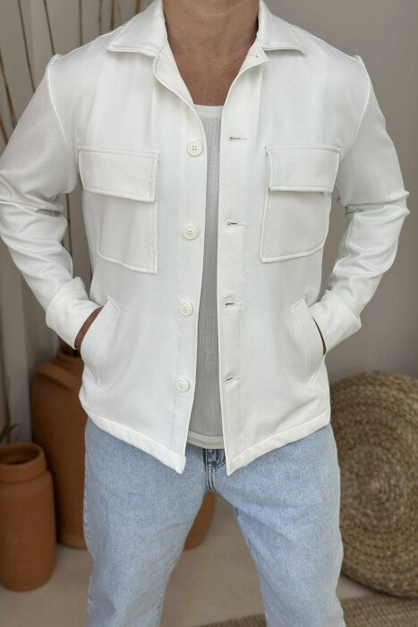 ONE COLOR POCKETS DETAIL MEN JACKET WHITE-E BARDHE - KLAUDIO FASHION