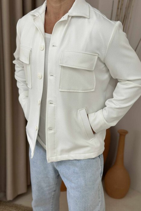 ONE COLOR POCKETS DETAIL MEN JACKET WHITE-E BARDHE - 3