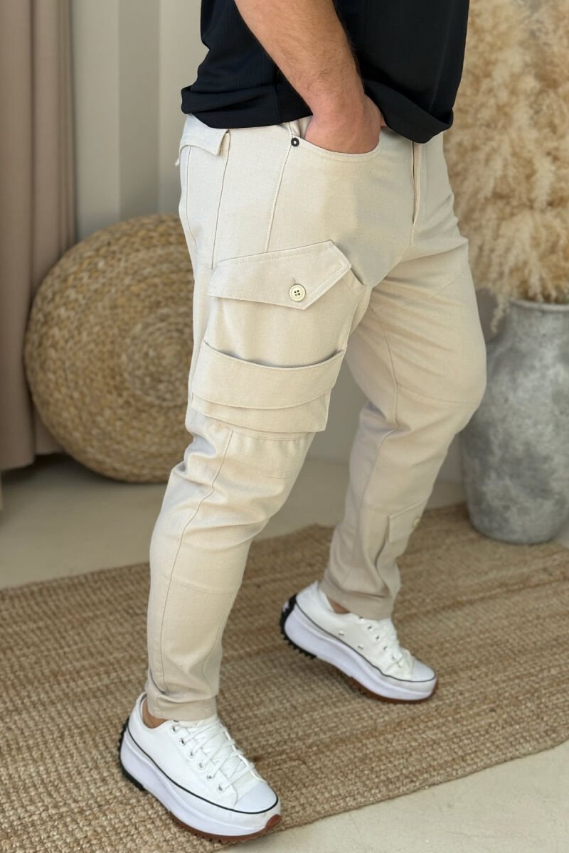 ONE COLOR POCKETS DETAIL MEN PANTS BEIGE/BEZHE - 2