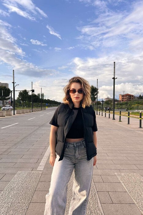 ONE COLOR POCKETS DETAIL SIMPLE WOMEN VEST BLACK/ E ZEZE - 1