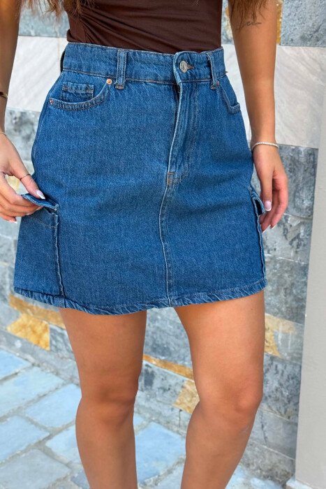 ONE COLOR POCKETS DETAILS WOMAN SKIRT BLUE/BLU - 4