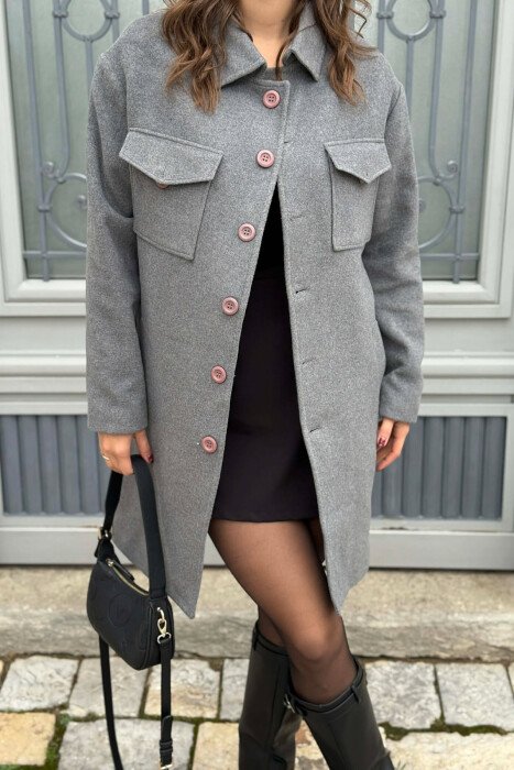ONE COLOR POCKETS DETAILS WOMEN COAT DARK GREY/GEE - 3