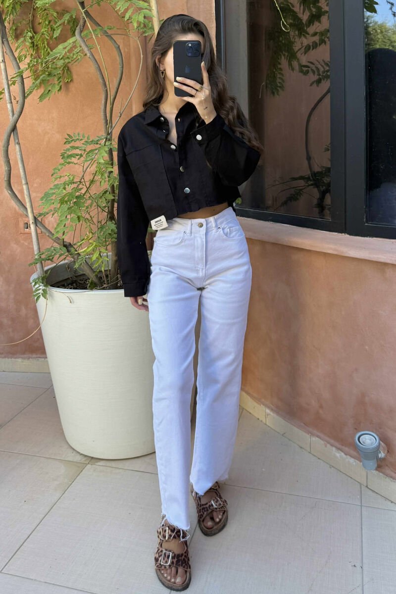 ONE COLOR POCKETS SIMPLE WOMEN SHIRT BLACK/ E ZEZE - 1