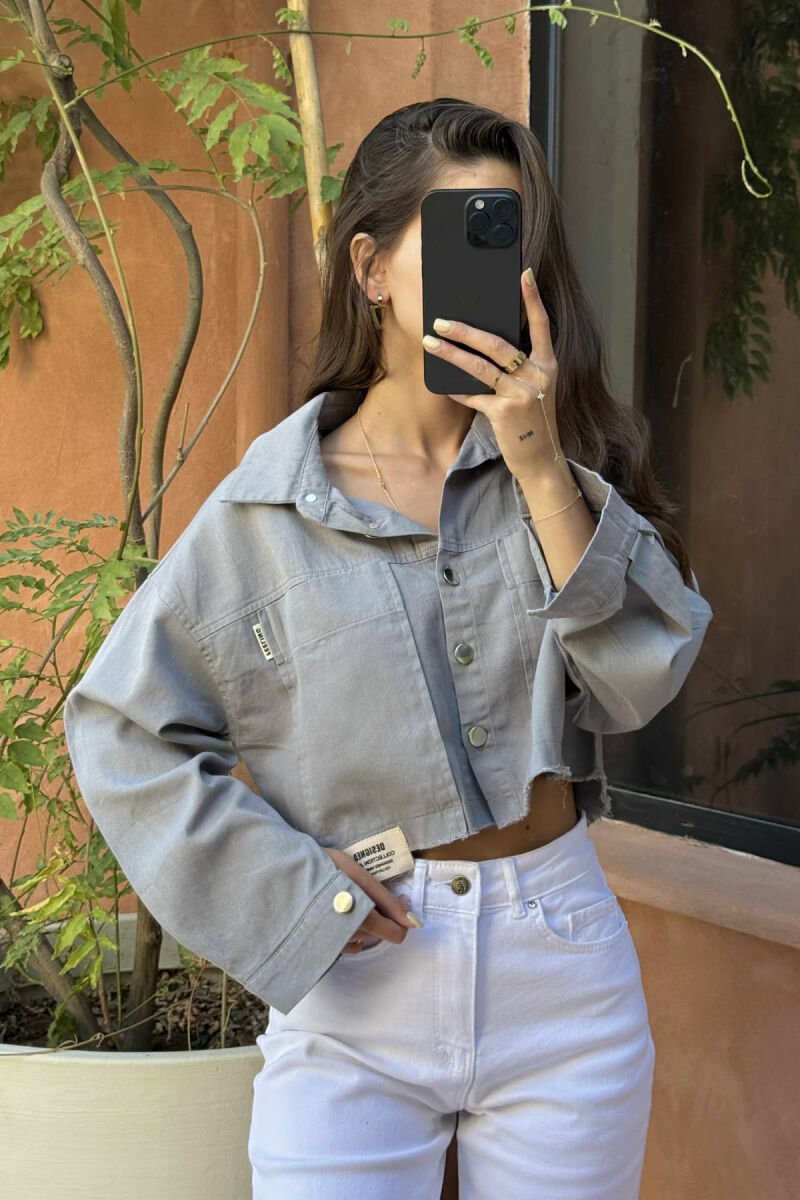 ONE COLOR POCKETS SIMPLE WOMEN SHIRT GREY/GRI - 4