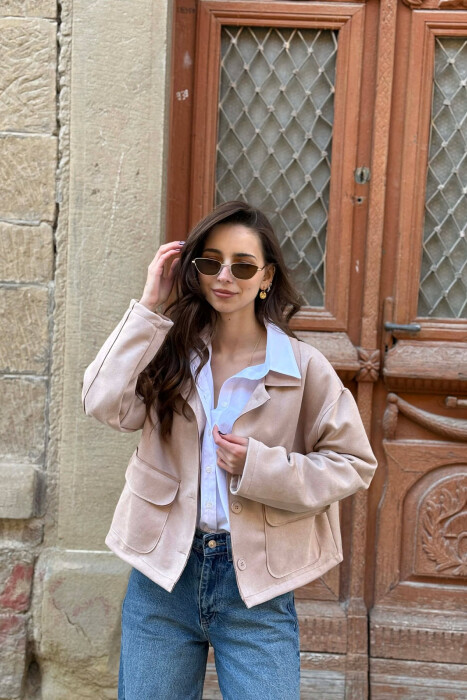 ONE COLOR POCKETS WOMEN JACKET BEIGE/BEZHE - 3