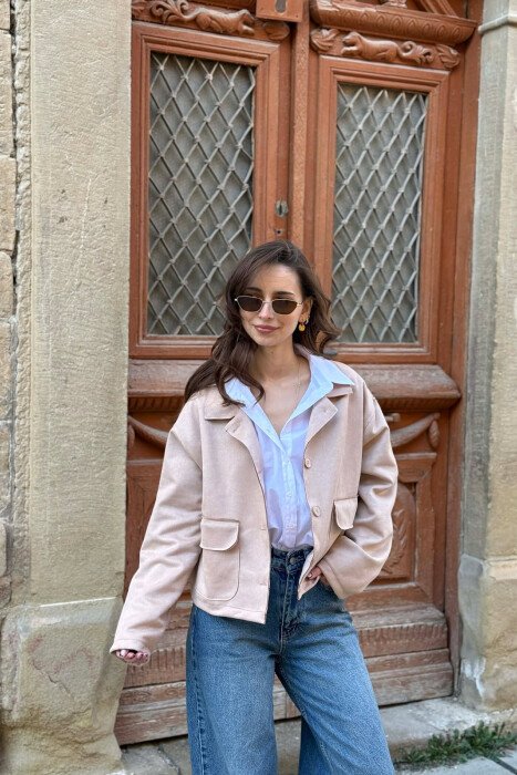ONE COLOR POCKETS WOMEN JACKET BEIGE/BEZHE - 1