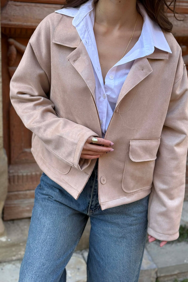 ONE COLOR POCKETS WOMEN JACKET BEIGE/BEZHE - 4