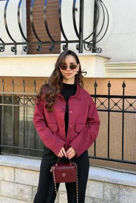 ONE COLOR POCKETS WOMEN JACKET BURGUNDY/VISHNJE - 1