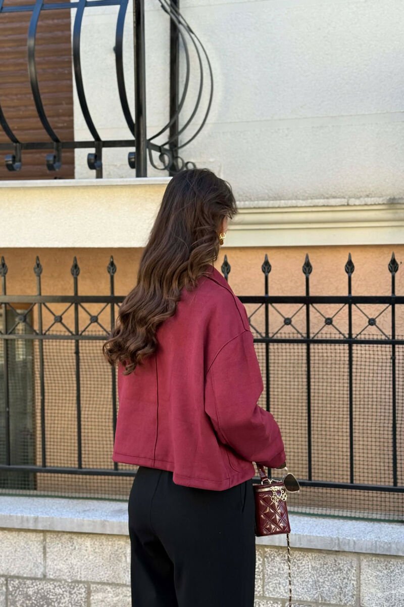ONE COLOR POCKETS WOMEN JACKET BURGUNDY/VISHNJE - 4
