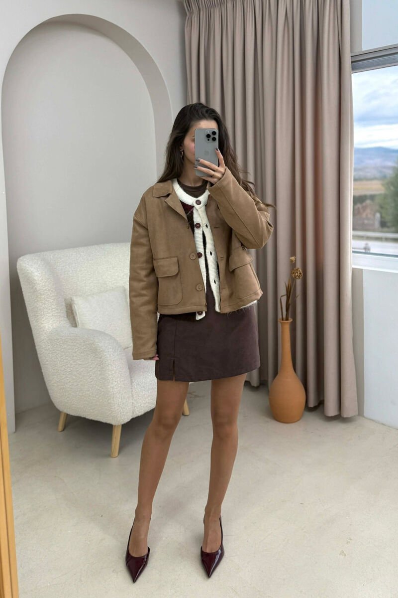 ONE COLOR POCKETS WOMEN JACKET LIGHT BROWN/KAZB - 4