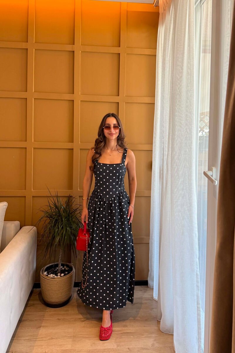 ONE COLOR POLKA DOTS WOMAN DRESS BLACK/ E ZEZE - 1