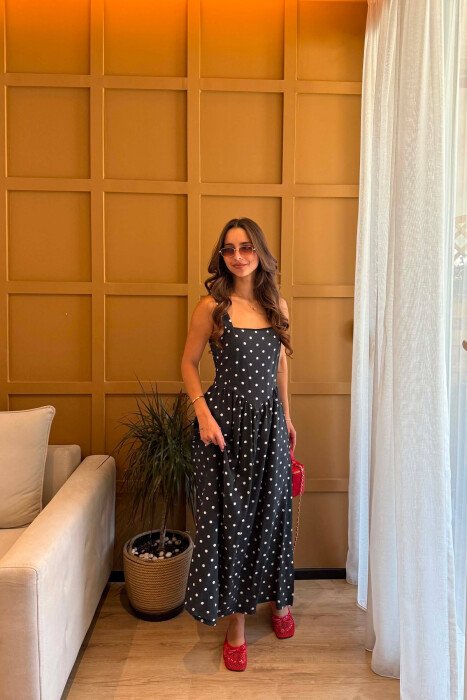 ONE COLOR POLKA DOTS WOMAN DRESS BLACK/ E ZEZE - 4