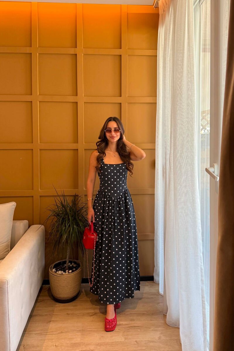 ONE COLOR POLKA DOTS WOMAN DRESS BLACK/ E ZEZE - 5