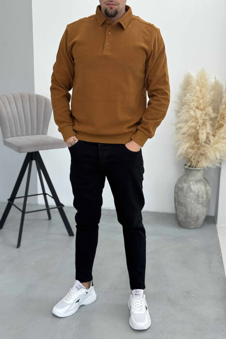 BLUZË NJË NGJYRËSHE ME JAKË POLO DHE BUTONA PËR MESHKUJ NË NGJYRË TULLE - KLAUDIO FASHION