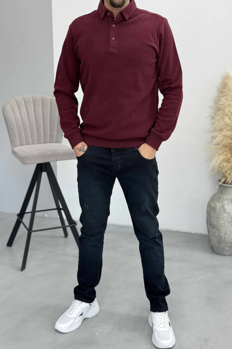 BLUZË NJË NGJYRËSHE ME JAKË POLO DHE BUTONA PËR MESHKUJ NË NGJYRËN VISHNJË - KLAUDIO FASHION