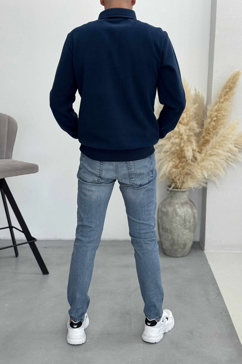ONE COLOR POLO BUTTONED NECK MEN SWEATSHIRT NAVY BLUE/BLU MARINE - 5