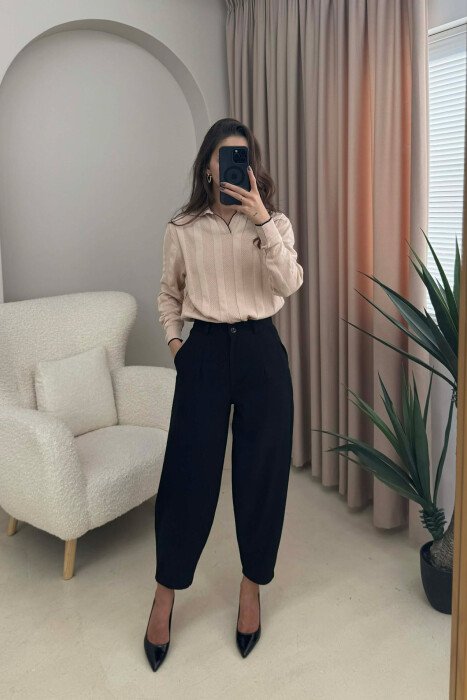 ONE COLOR POLO NECK WOMEN SWEATER BEIGE/BEZHE - 1