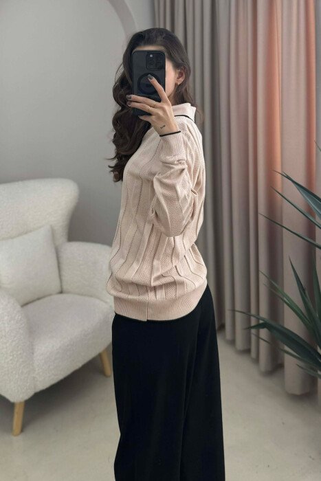 ONE COLOR POLO NECK WOMEN SWEATER BEIGE/BEZHE - 3