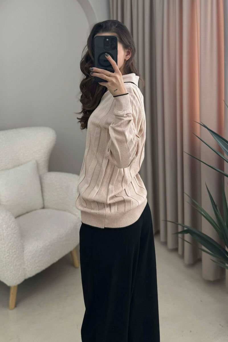 ONE COLOR POLO NECK WOMEN SWEATER BEIGE/BEZHE - 3