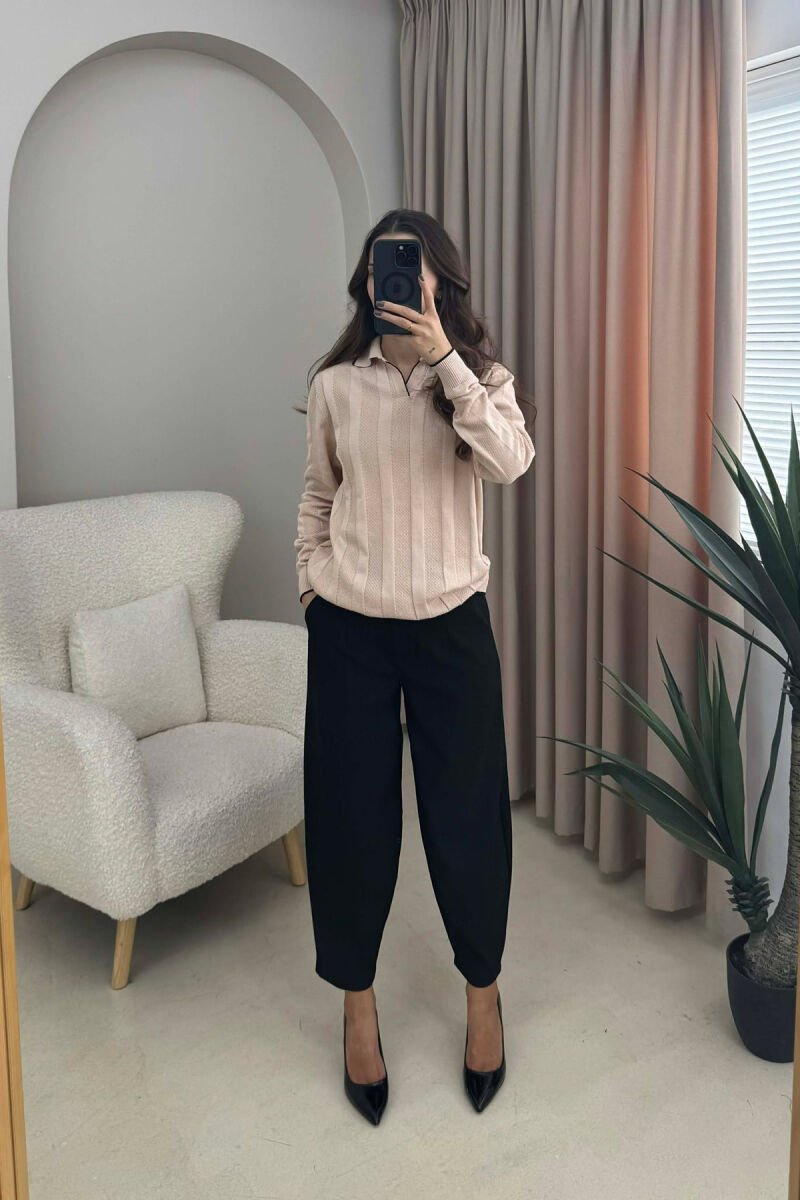 ONE COLOR POLO NECK WOMEN SWEATER BEIGE/BEZHE - 4