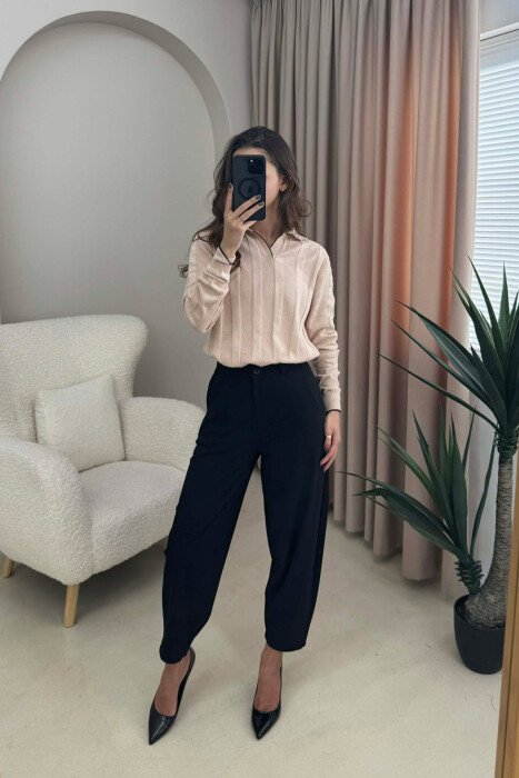 ONE COLOR POLO NECK WOMEN SWEATER BEIGE/BEZHE - 5