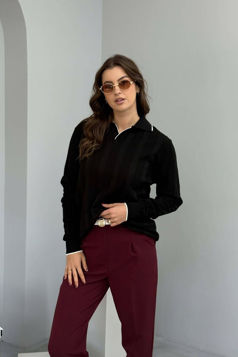 ONE COLOR POLO NECK WOMEN SWEATER BLACK/ E ZEZE - 1