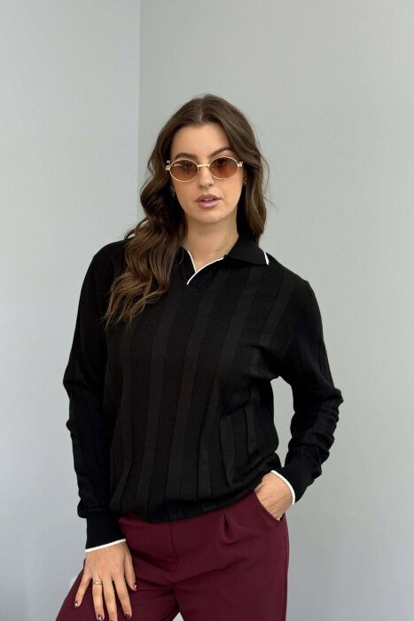 ONE COLOR POLO NECK WOMEN SWEATER BLACK/ E ZEZE - 2