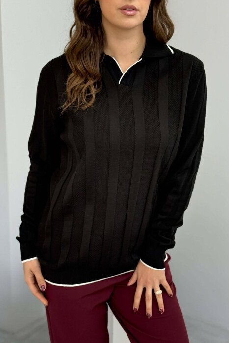 ONE COLOR POLO NECK WOMEN SWEATER BLACK/ E ZEZE - 3