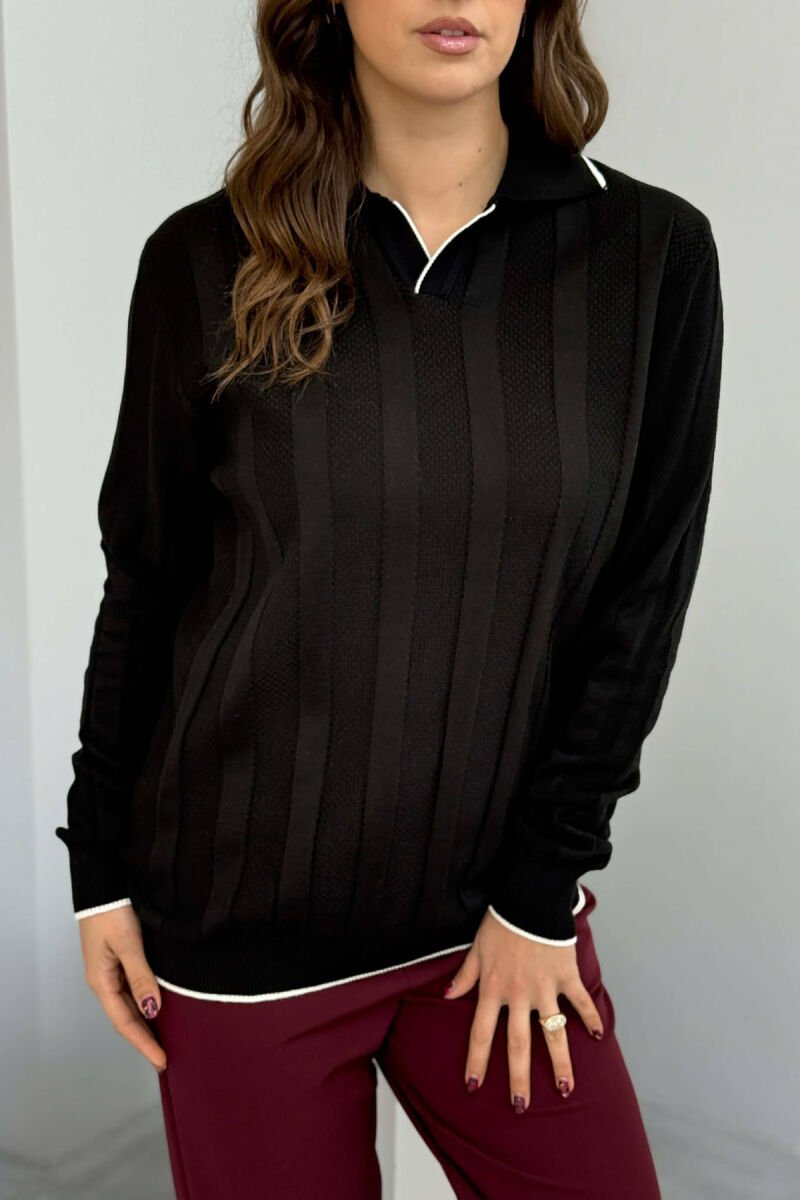 ONE COLOR POLO NECK WOMEN SWEATER BLACK/ E ZEZE - 3