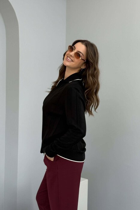 ONE COLOR POLO NECK WOMEN SWEATER BLACK/ E ZEZE - 4